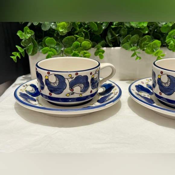 BUFFALO CHINA POTTERY BLUE DESIGN CUP AND SAUCER MADE FOR OLIVE GARDEN RARE 2set - Picture 10 of 12
